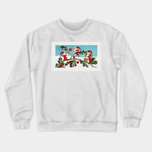 Santa elves painting berries on holly leaves Crewneck Sweatshirt